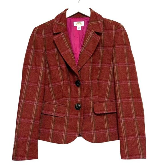 Talbots Plaid Wool Blazer Jacket Rust Burnt Orange Peplum Women's Size 10 - Picture 13 of 13